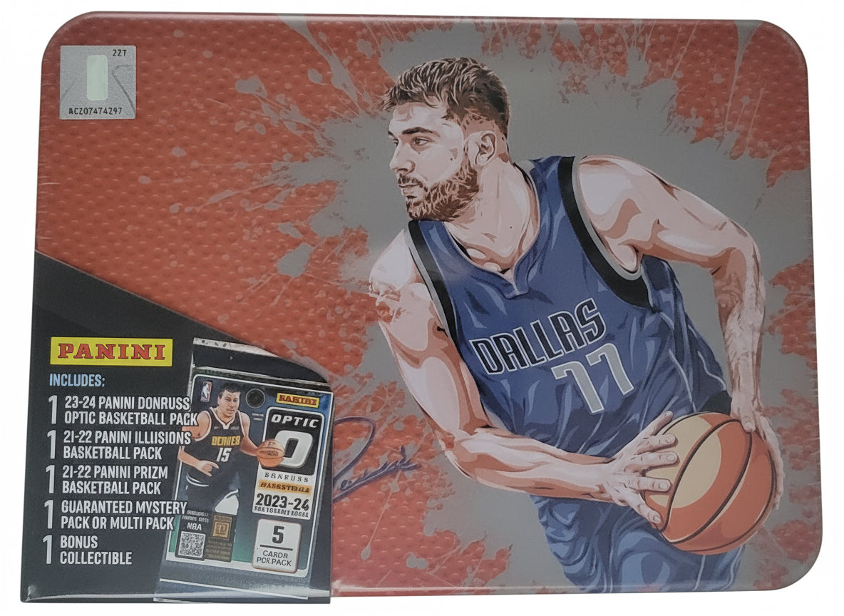 Panini Basketball Collector’s Tin 2023-24 | Donruss Optic, Prizm, Illusions & Mystery Pack – Dallas Edition